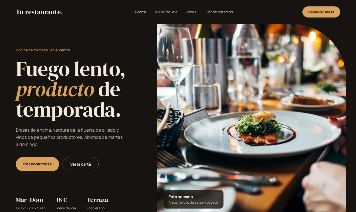 Ejemplo de web para un restaurante vista en el ordenador